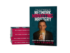 A book titled "The 9 Stages of Network Marketing Mastery" by Falko Krismayr is displayed upright, with a stack of four copies lying beside it.